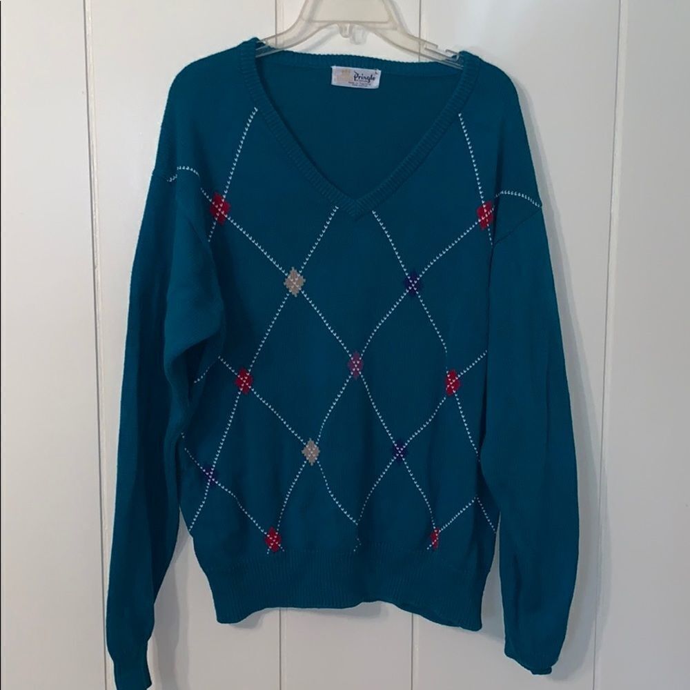 Vtg 80s Pringle of Scotland green argyle s…